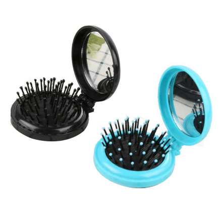 Portable Travelling Round FoldableMassage Comb Plastic Comb Hair Brush with Mirror